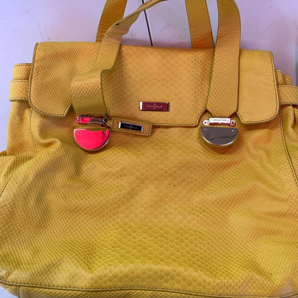 Cole Haan Yellow Satchel with Structured Design and Metallic Accents